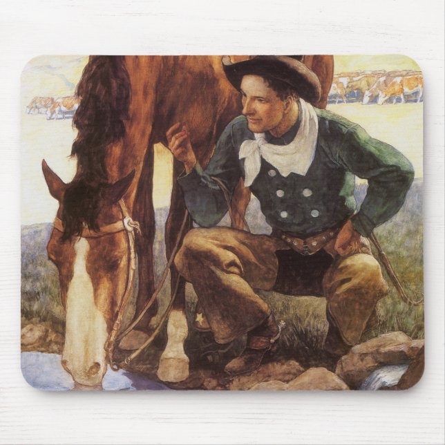 Cowboy Watering Seines Pferdes durch NC Wyeth, Vin Mousepad (Vorne)