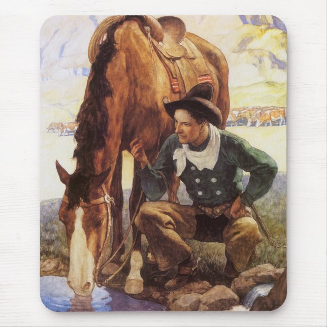 Cowboy Watering Seines Pferdes durch NC Wyeth, Vin Mousepad (Vorne)
