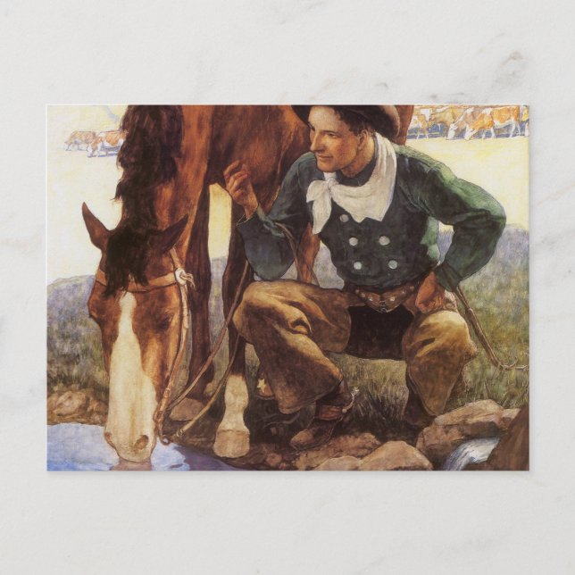 Cowboy Watering Seines Pferdes durch NC Wyeth, Vin Postkarte (Vorderseite)