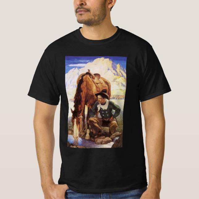 Cowboy Watering Seines Pferdes durch NC Wyeth, Vin T-Shirt (Vorderseite)