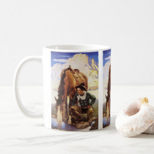 Cowboy Watering Seines Pferdes durch NC Wyeth, Vin Tasse