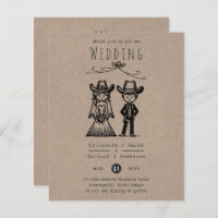 Cowboy Wedding Cartoon Bride Groom Handgezeichnet