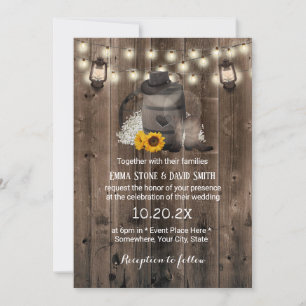Cowboy Wedding Sunflower Lantern Rustic Barn Wood Einladung