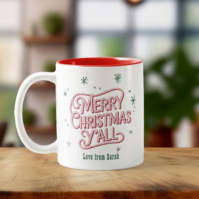Cowboy Weihnachten Western Frohe Weihnachten Y'all Zweifarbige Tasse (Von Creator hochgeladen)