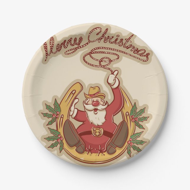 Cowboy Weihnachtsmann Pappteller (Vorderseite)