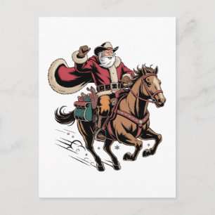 Cowboy Weihnachtsmann reitet auf einem Pferd Weihn Feiertagspostkarte