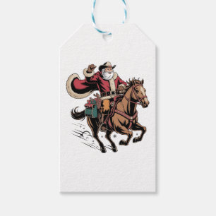 Cowboy Weihnachtsmann reitet auf einem Pferd Weihn Geschenkanhänger