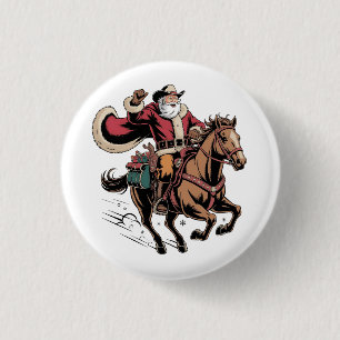 Cowboy Weihnachtsmann Reitet Ein Pferd Weihnachten Button