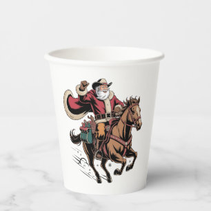 Cowboy Weihnachtsmann Reitet Ein Pferd Weihnachten Pappbecher