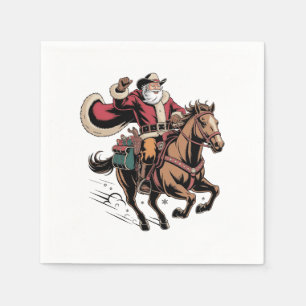 Cowboy Weihnachtsmann Reitet Ein Pferd Weihnachten Serviette