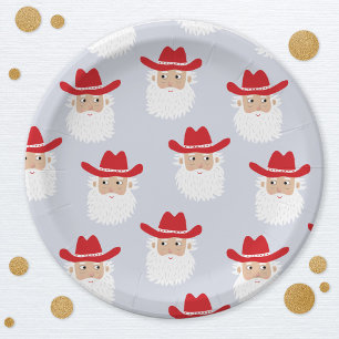 Cowboy-Weihnachtsmann Western-Weihnachten Blau Pappteller