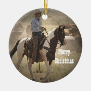 Cowboy-Weihnachtsverzierung Keramikornament
