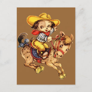 Cowboy-Welpe auf seinem Pferd Postkarte