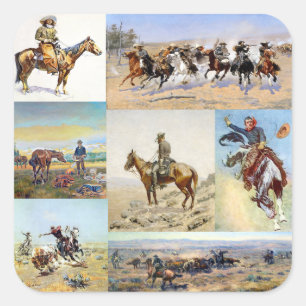 Cowboy Western Art Populär Quadratischer Aufkleber