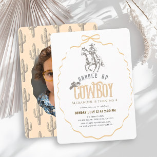 Cowboy Western Beige Schleife Foto Geburtstag Einladung