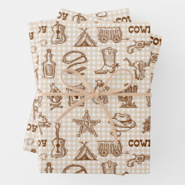 Cowboy Western Birthday Party Gingham Geschenkpapier Set