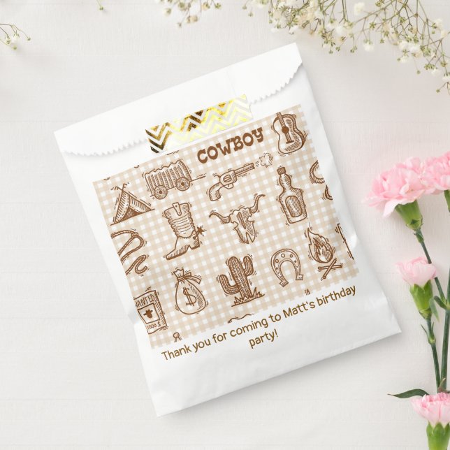 Cowboy Western Birthday Party Gingham Geschenktütchen (Versiegelt)