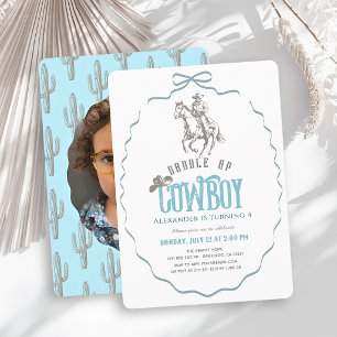 Cowboy Western Blaue Schleife Junge Foto Geburtsta Einladung
