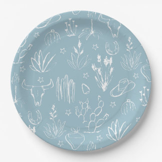 Cowboy Western Blue Paper Plate Pappteller
