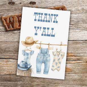 Cowboy Western Clothesline Blue Boy Baby Dusche Dankeskarte