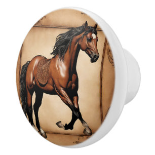 Cowboy Western Country Reittier Brown Pferd Keramikknauf