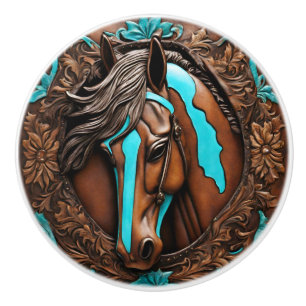 Cowboy Western Country Turquoise Brown Horse Keramikknauf
