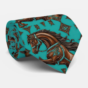 Cowboy Western Country Turquoise Brown Horse Krawatte