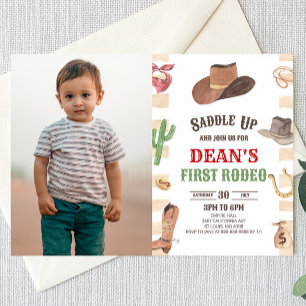 Cowboy Western First Rodeo 1. Geburtstag Party Einladung