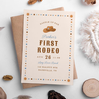 Cowboy Western First Rodeo Geburtstagsparty Einladung