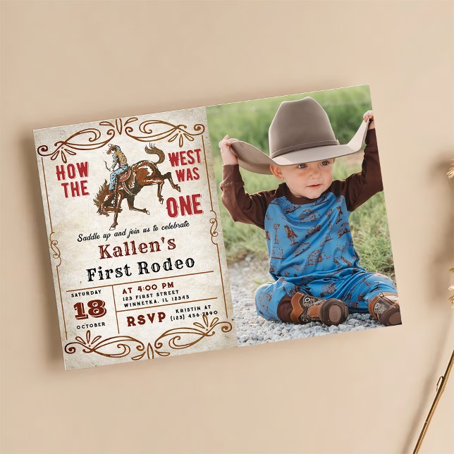Cowboy Western First Rodeo Wild West Geburtstag Einladung (Von Creator hochgeladen)