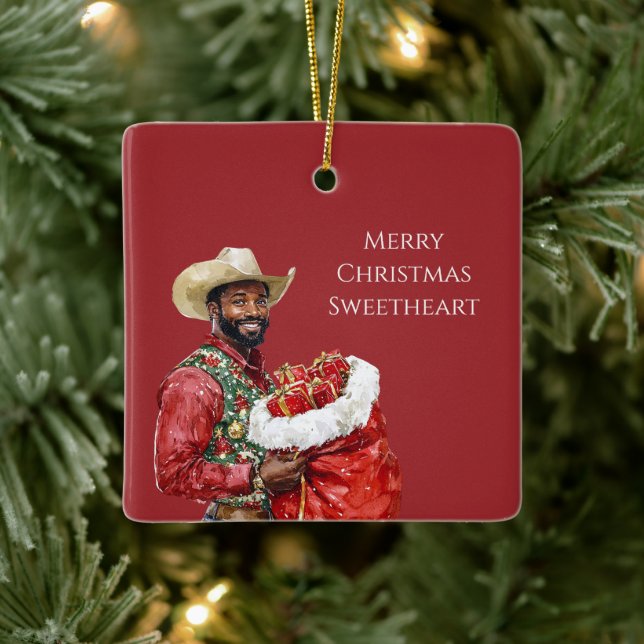 Cowboy Western Hat Black Man Christmas   Keramikornament (Baum)