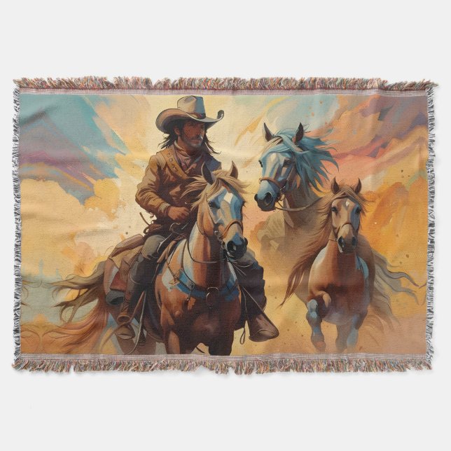 Cowboy Western Horses blue Tan Collage Decke (Vorderseite)
