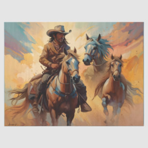 Cowboy Western Horses blue Tan Collage Seidenpapier