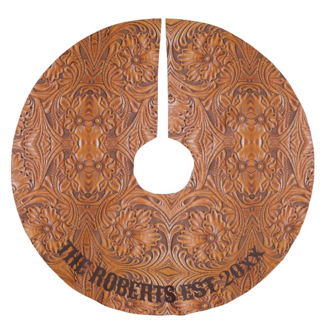 Cowboy Western Land handgefertigte Lederfamilie Polyester Weihnachtsbaumdecke (Vorderseite)