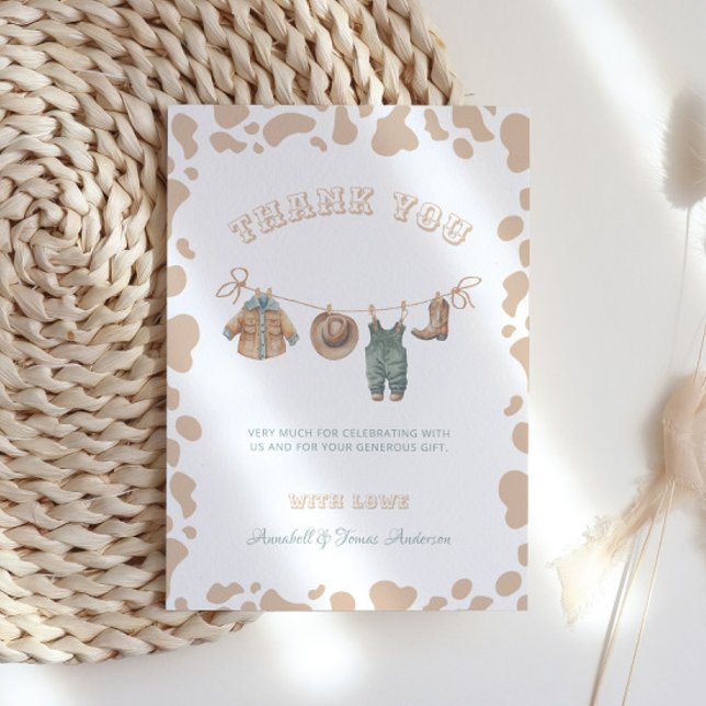 Cowboy-Western Light Brown Boy Baby-Dusche Dankeskarte (Von Creator hochgeladen)