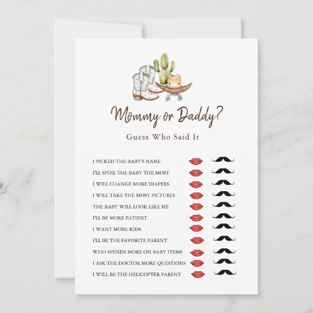 Cowboy Western Mommy oder Daddy Baby Showgame Einladung (Vorderseite)
