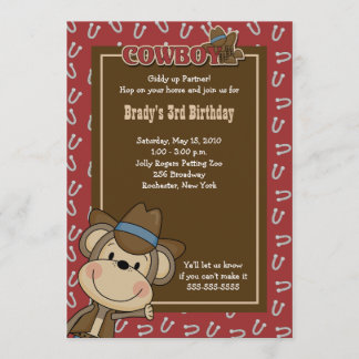 Cowboy Western Monkey 12x18 Geburtstagseinladung Einladung