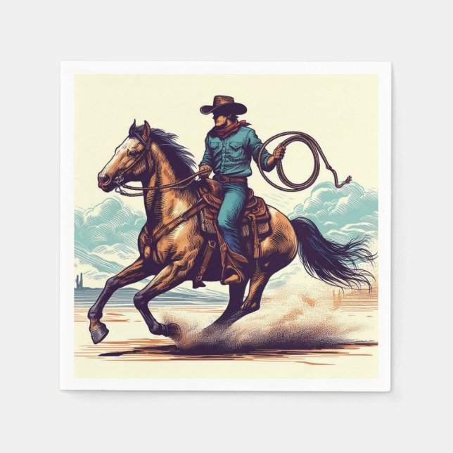 Cowboy Western Pferd Geburtstag Serviette (Vorderseite)