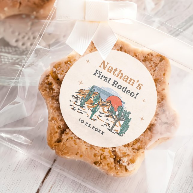 Cowboy Western Rodeo 1. Geburtstag Runder Aufkleber (Von Creator hochgeladen)