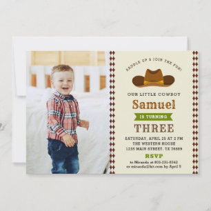 Cowboy Western Rodeo Baby Boy Photo 1st Birthday Einladung