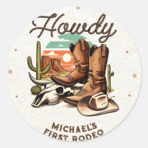 Cowboy Western Rodeo Geburtstag Kinder  Runder Aufkleber