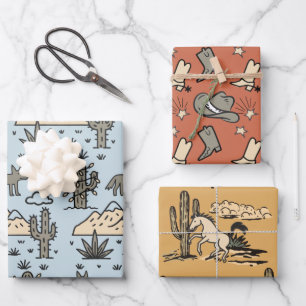 Cowboy Western Rodeo Handgezeichnete Doodle Geschenkpapier Set