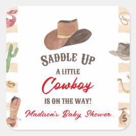 Cowboy Western Rodeo Wild West Baby Shower Quadratischer Aufkleber
