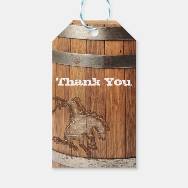 Cowboy Western Rodeo Wooden Barrel Gastgeschenk Geschenkanhänger (Vorderseite)