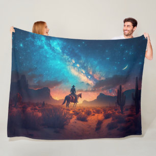 Cowboy Western Wüste Night Ride Cactus Fleecedecke