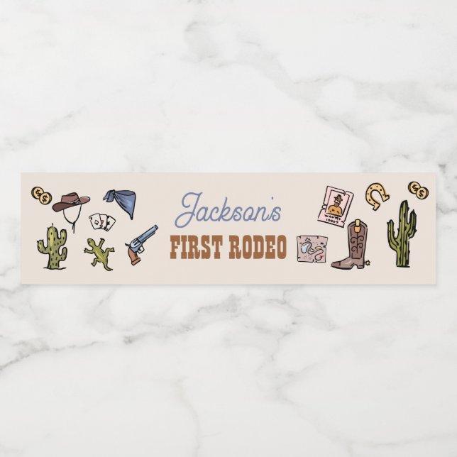 Cowboy Wild West First Rodeo Boy Birthday Wasserflaschenetikett (Einzelnes Label)
