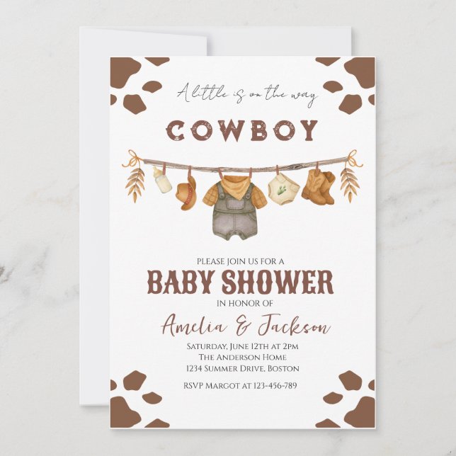 Cowboy Wild West Rodeo Western Boy Baby Dusche Einladung (Vorderseite)