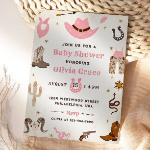 Cowboy Wild West Rodeo Western Girl Baby Dusche Einladung
