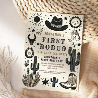 Cowboy Wild Western First Rodeo Erster Geburtstag  Einladung