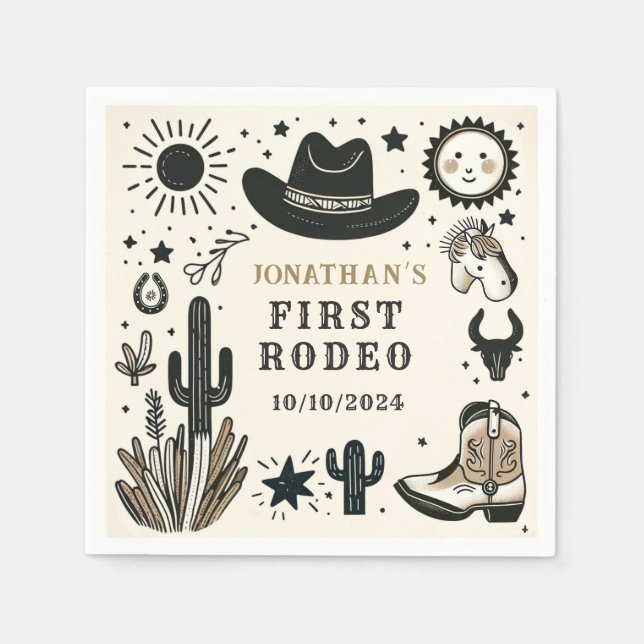 Cowboy Wild Western First Rodeo Erster Geburtstag  Serviette (Vorderseite)